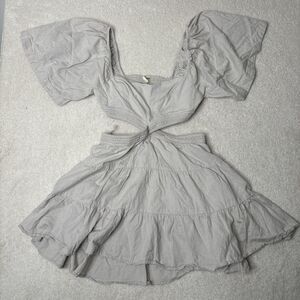 Free People Dress Womens Medium‎ Beige Cross Of Sunlight Mini Boho Square Neck